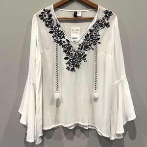 White H and M flowy long sleeve with flower detail